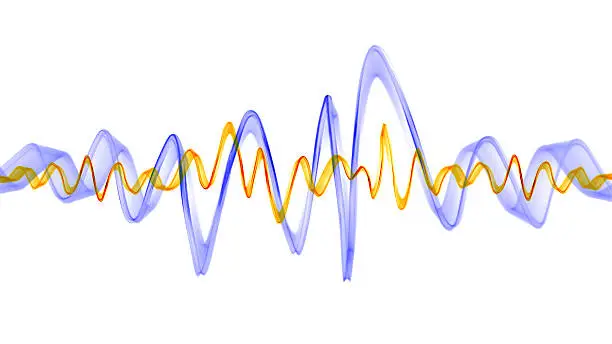 A blue and orange rendition of sound frequency waves.