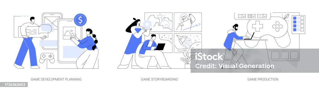 Development Process Cartoon Game Development Process Isolated Cartoon Vector Illustrations Se Stock ...