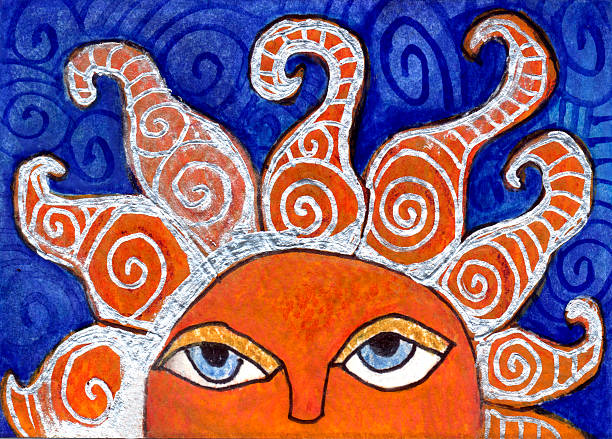 istock Abstract painting of sunrise with eyes on blue background 172636362