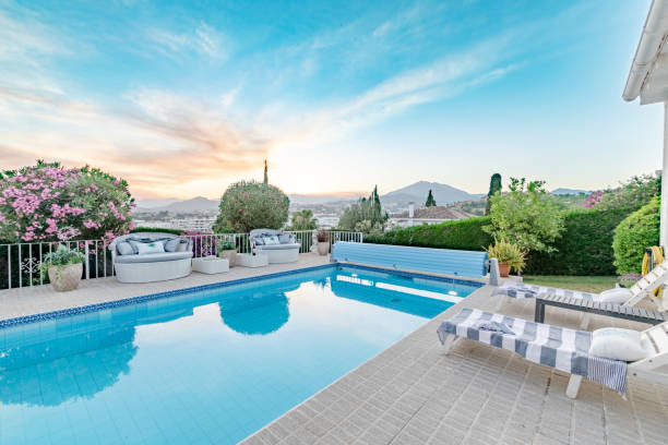 istock Poolside with Mediterranean view at luxury chalet 1726367986