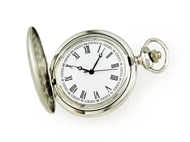 Classic pocket watch with open face. Full clipping path included.