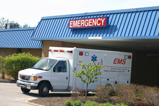 Ambulance in front of the emergency room