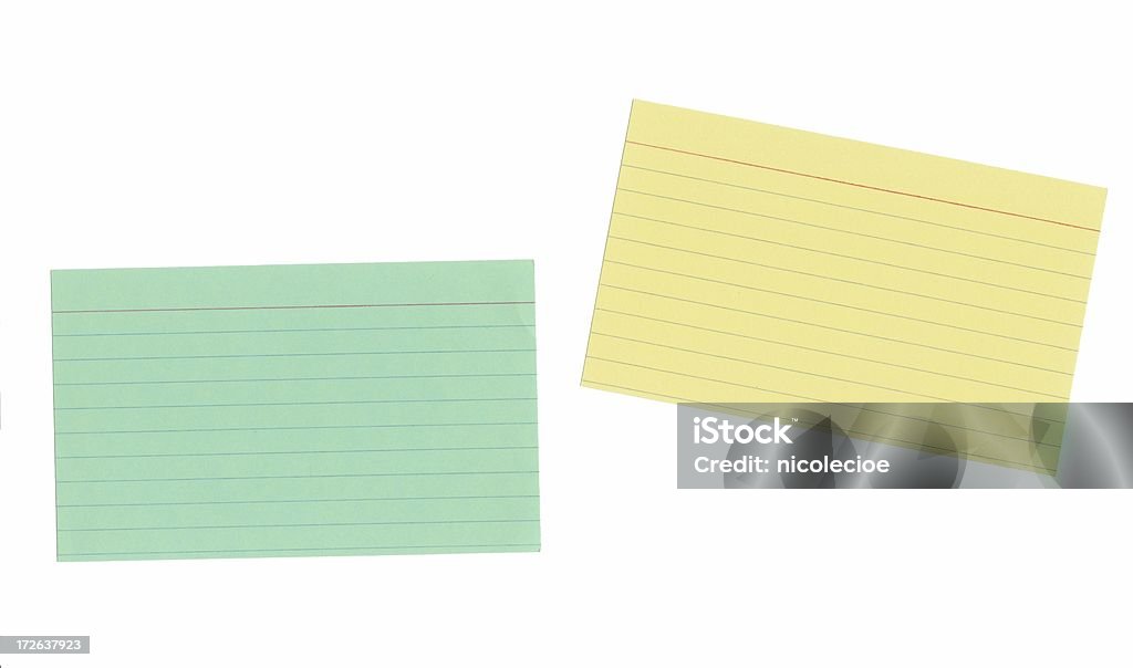 Flat Isolated Index Cards Green and Yellow lined index cards, great detail. Adhesive Note Stock Photo