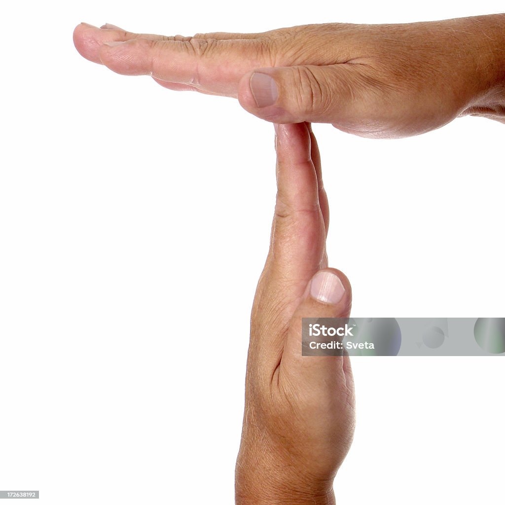 Cross Question 1 Male's hands making a T-form Letter T Stock Photo