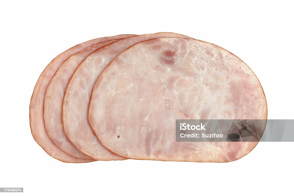 ham slices Sliced ham, for sandwiches. Isolated on white. Part of my sandwich ingredients series.  Baked Stock Photo