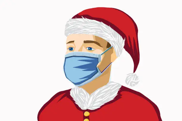 Vector illustration of Santa Claus wearing face mask
