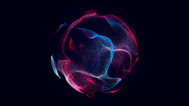 istock Collection of bright dots on a dark background. Abstract sound wave of particles. Data network. 3D rendering. 1726390059