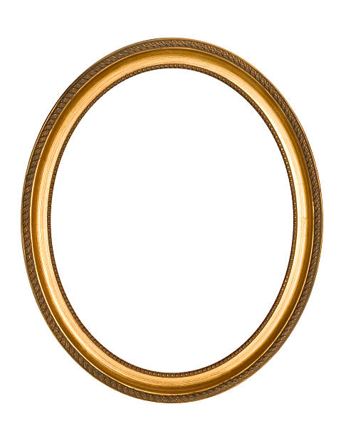 simples moldura oval de ouro isolado no branco, - frame ellipse gold paintings imagens e fotografias de stock
