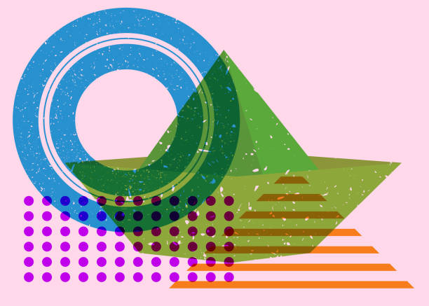 istock Risograph paper ship with geometric shapes. Origami boat with geometry elements in trendy riso graph design. 1726391686