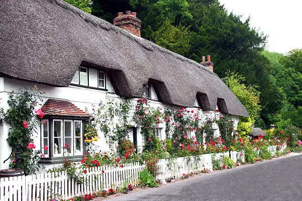 a shot of a lovely cottage in the heart of the English countryside