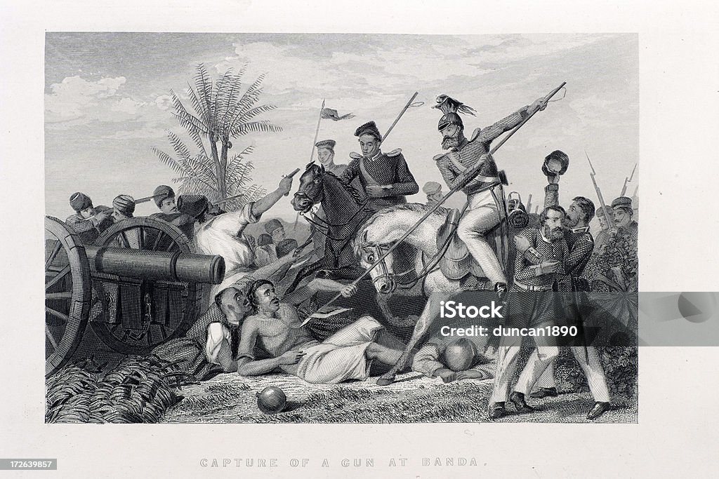 배틀 at 반다 - 로열티 프리 Indian Rebellion of 1857 스톡 일러스트
