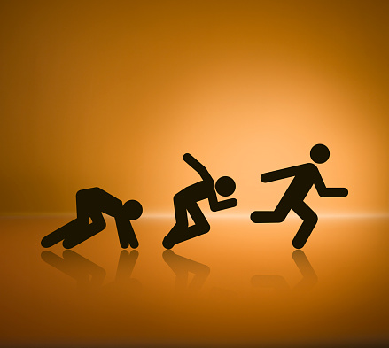 Mixture of rasterized vectored eps and photographic background. Group of men on the starting blocks. Part of a series.