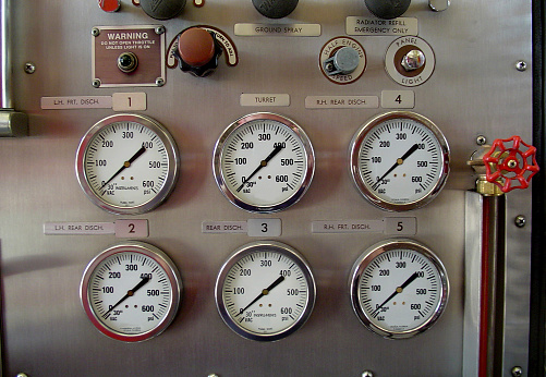air and water pressure gauges from a fire truck