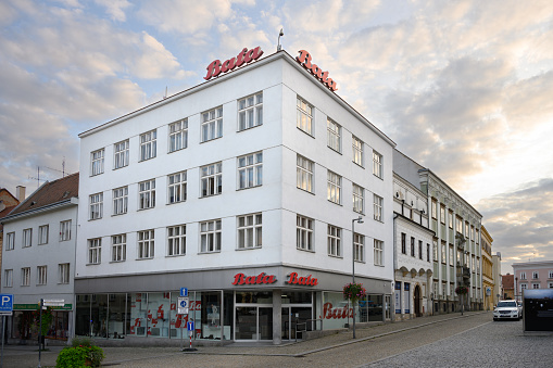 Znojmo, Moravia, Czech Republic - September 30 2023: Bata Shoe Shop Building Exterior on Horni Namesti Square.