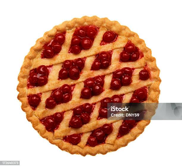 Birds Eye View Of Cherry Pie Isolated On White Background Stock Photo - Download Image Now