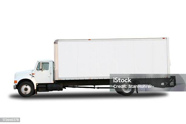 Camiónblanco Aislado Recortada Foto de stock y más banco de imágenes de Blanco - Color - Blanco - Color, Camión de peso pesado, Contenedor de carga