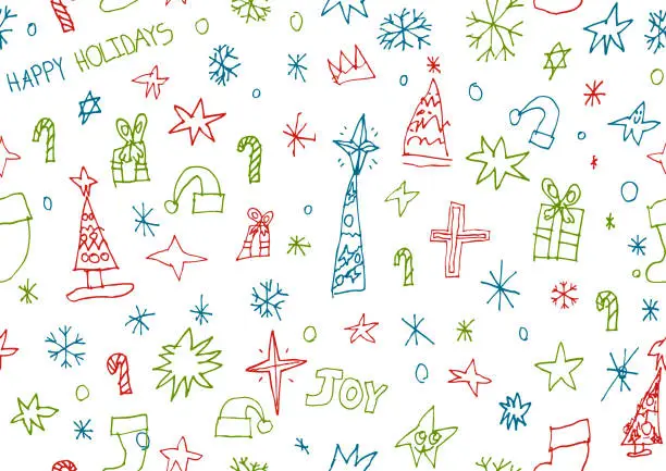 Vector illustration of Fun Christmas children's messy doodle drawings