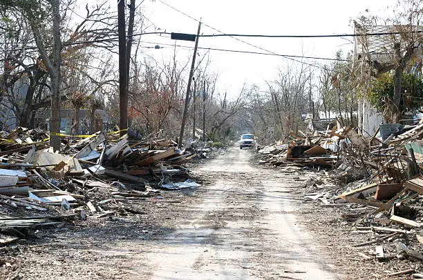 "Complete destruction in Bay St Louis, MS 3 weeks after Hurricane Katrina."