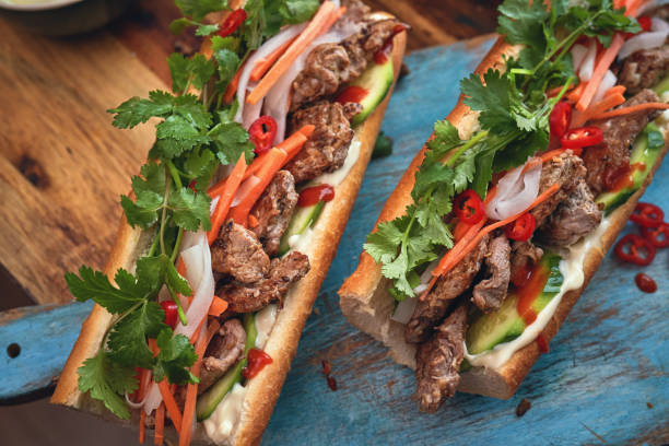 istock Thai Baguette Sandwich with Beef, Carrots, Cucumber and Cilantro 1726416312