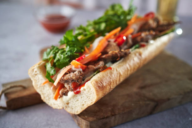 istock Thai Baguette Sandwich with Beef, Carrots, Cucumber and Cilantro 1726416326