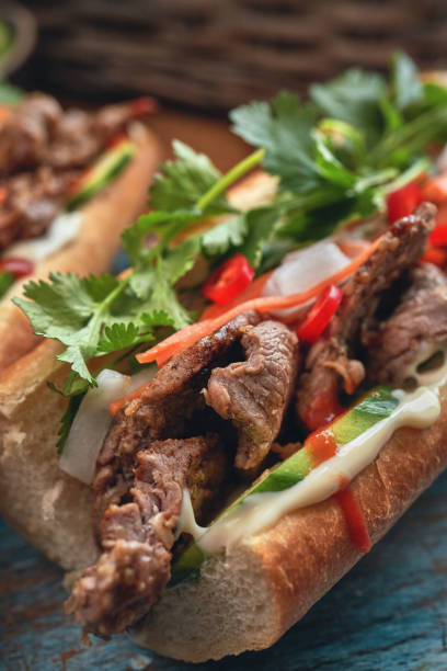 istock Thai Baguette Sandwich with Beef, Carrots, Cucumber and Cilantro 1726416328