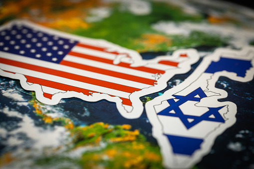 Flag of Israel and the USA, Political concept, Mutual relations between countries, military and political alliance