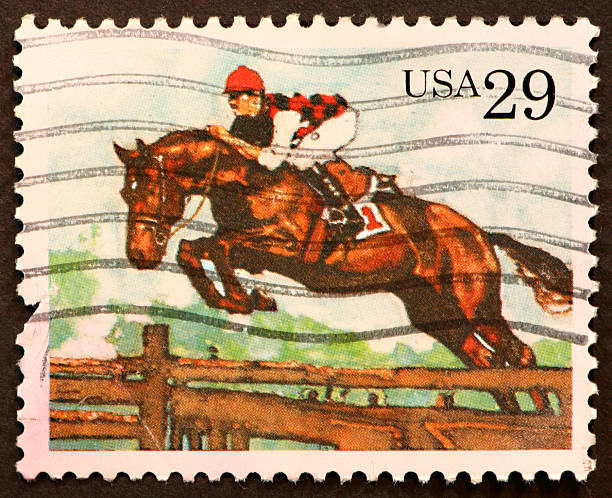 jumping show horse stamp
