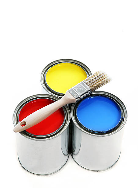 istock Primary colors Paint cans and brush 172643695