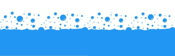 illustrazioni stock, clip art, cartoni animati e icone di tendenza di bubbles soda orizzontale senza cuciture modello. struttura dell'acqua blu arbonata - bubble bubble wand soda water