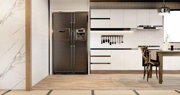 istock Mockup Muji kitchen room japanese style minimal interior. 1726438872
