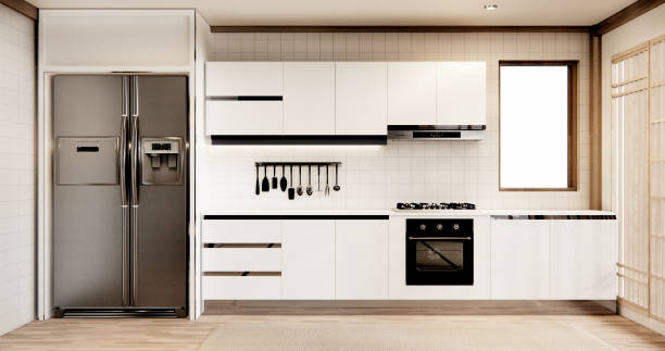 istock Mockup Muji kitchen room japanese style minimal interior. 1726438898