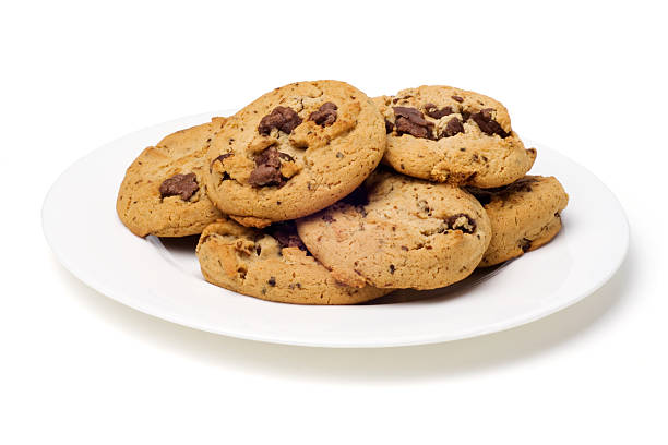 Plate of Chocolate Chip Cookies stock photo