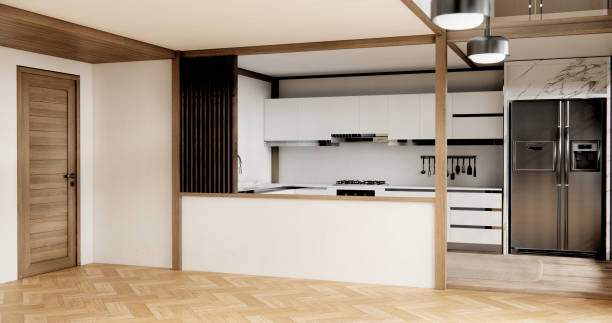 istock Mockup Muji kitchen room japanese style minimal interior. 1726442197