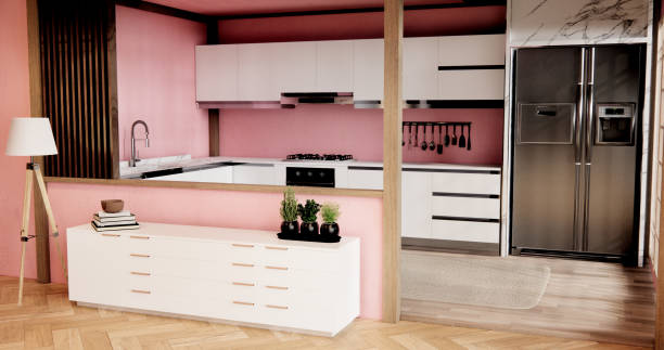 istock Mockup Pink Muji kitchen room japanese style minimal interior. 1726442212