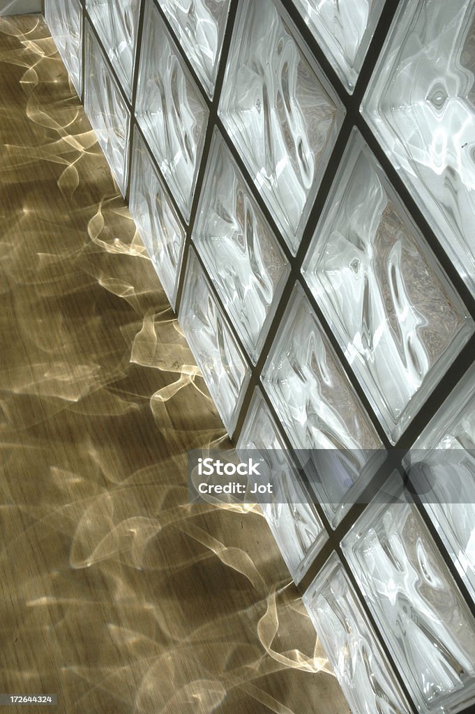 Interior - Glass Block Refraction Light refracted through glass blocks onto oak bench Block Shape Stock Photo