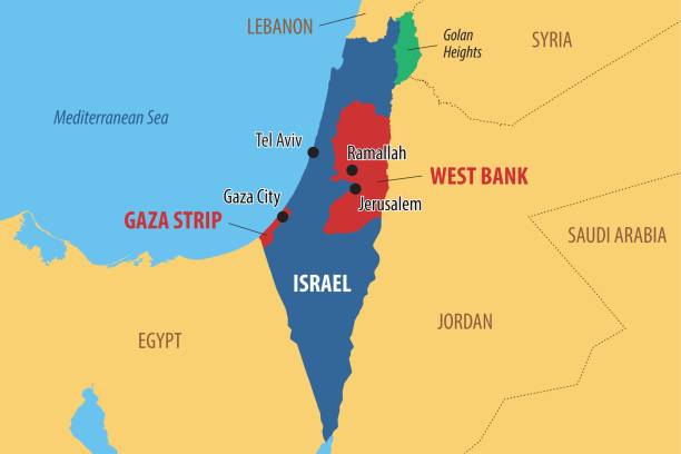 Map of the Israeli-Palestinian conflict Vector map of Israel and Palestine, showing the areas of the West Bank and the Gaza strip palestinian territories stock illustrations