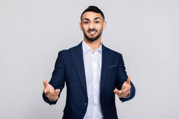istock Happy turkish guy buisneesman in process speaks while shirt smart suit ellegant posing at camera 1726445489