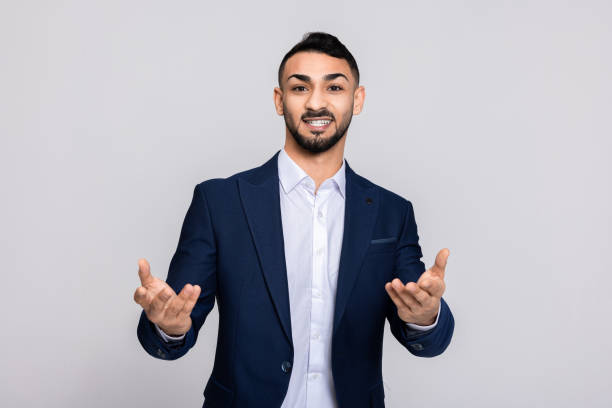 istock Happy turkish guy buisneesman in process speaks while shirt smart suit ellegant posing at camera 1726446015