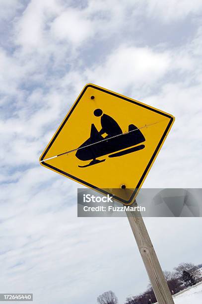 Snowmobile Crossing Sign Stock Photo - Download Image Now - Sign, Snowmobile, Crossing Sign