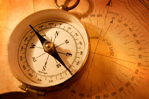 istock Close Up Of Antique Compass On Map 172645764