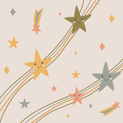 cute cozy children's illustration-background of stars, comets and lines vector illustration