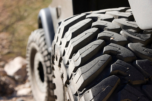 Close up of a desert suv 4x4's tire.