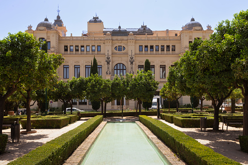 View of the Town Hall and Rose Garden, Jardines de Pedro Luis Alonso of the City of Málaga.