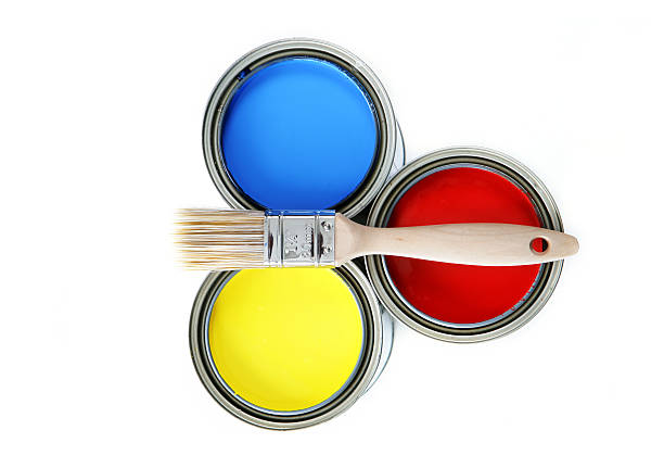 istock Primary colors Paint cans and brush 172648354