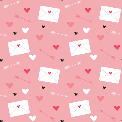 Valentines day seamless pattern with hearts, arrows