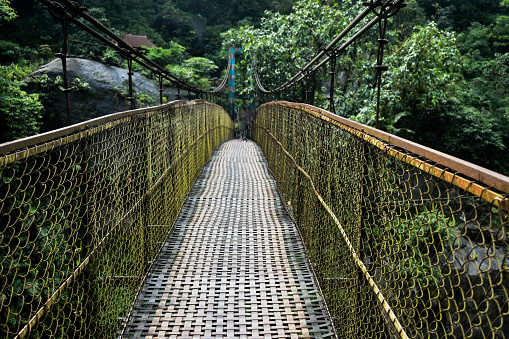 A hanging bridge in Cherrapunji, Meghalaya. Made out of iron .
