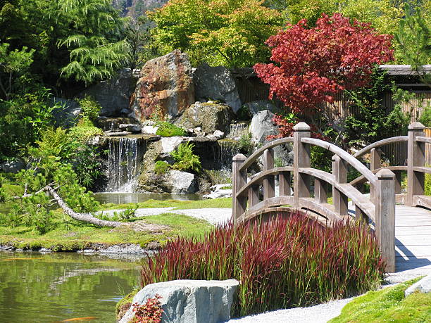 An inviting bridge leads to a beautiful waterfall.