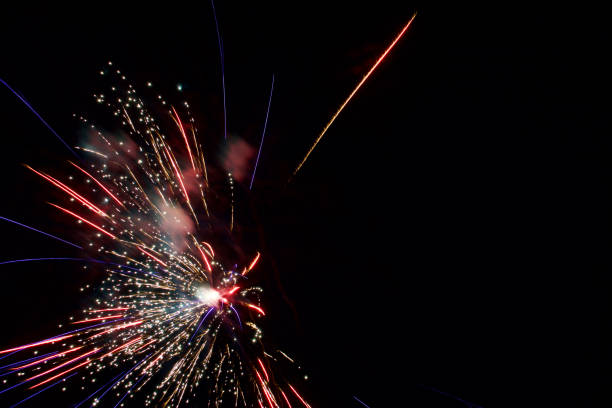 istock Multi color streaks and spots of light from a fireworks display at night 1726501726