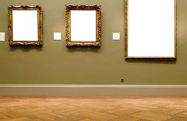 different sized empty frames on the wall - museum wall stockfoto's en -beelden