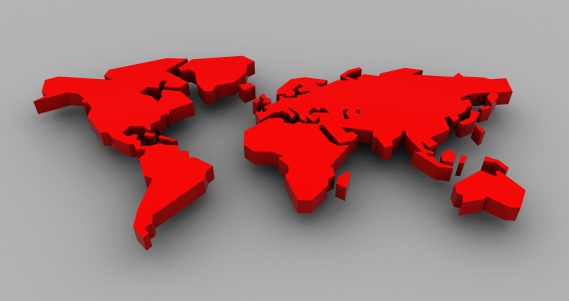 3D Red World on gray background